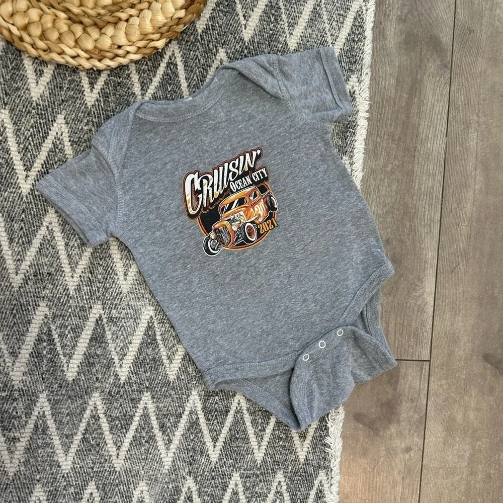 Rabbit Skins Baby Boy Hot Rod Ocean City Graphic Bodysuit T-Shirt 2021 Like New